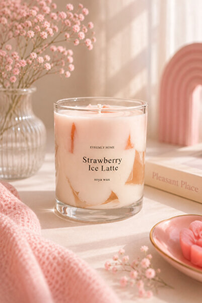 Evremly Home Çilekli Latte Bardak Mum 100% Doğal Soya Wax