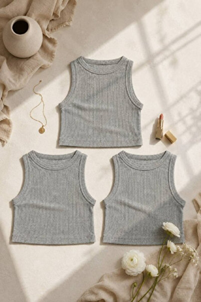 oshebu Gray-Women's 3-Piece Slim Fit Crop Blouse