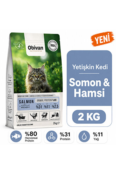 obivan Somonlu ve Hamsili Yetişkin Kedi Maması 2 Kg