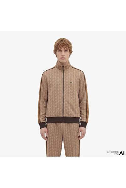 Lacoste Erkek Regular Fit Dik Yaka Monogram Kahverengi Sweatshirt