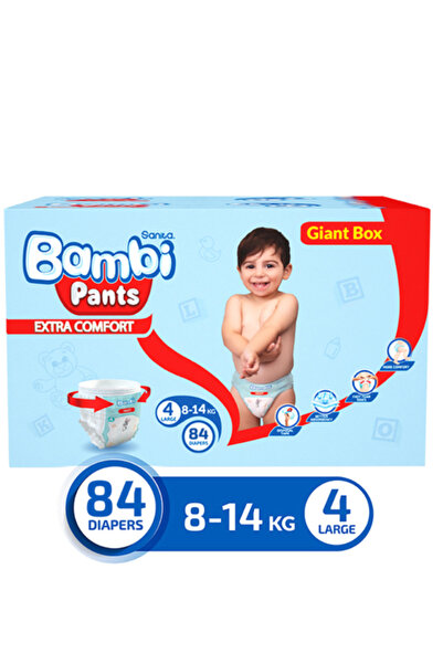 Sanita Bambi Diapers, Underwear Design, Giant Box, Size 4, L, 84 Diapers, Blue