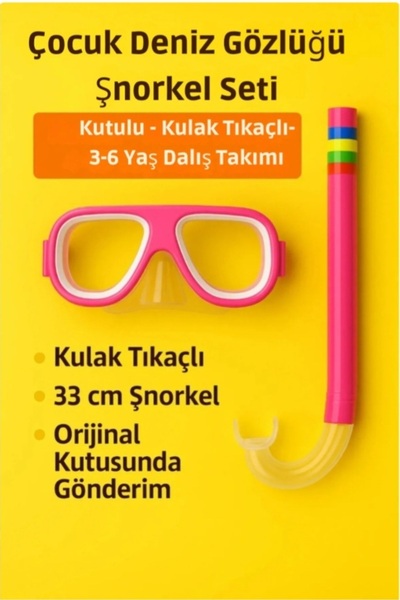 Mustran Çocuk Maske Şnorkel Kulak Tıkacı 3'lü Set Orijinal Kutulu Deniz ve Ha...