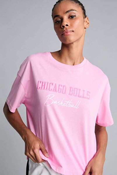 DeFacto Nba Chicago Bulls Licensed Crew Neck Sportsman Short Sleeve Pink T-Sh...