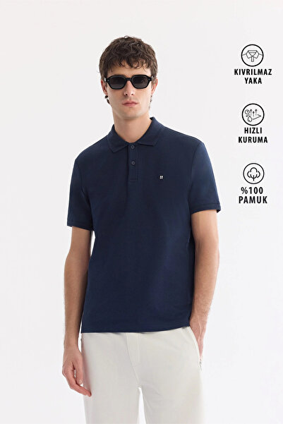 Avva Erkek Lacivert Kıvrılmaz Polo Yaka %100 Pamuk Basic Regular Fit T-Shirt ...