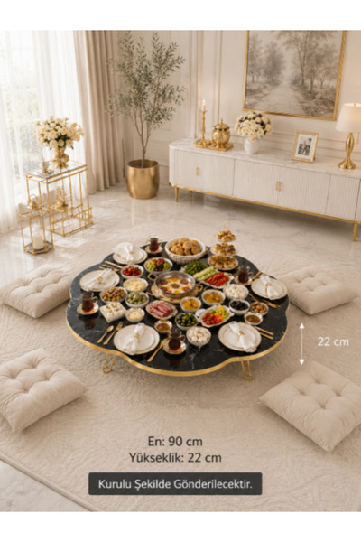 DOGANDEKOR 90 Cm Mermer Desen Stand Yer Sofrası Çok Amaçlı