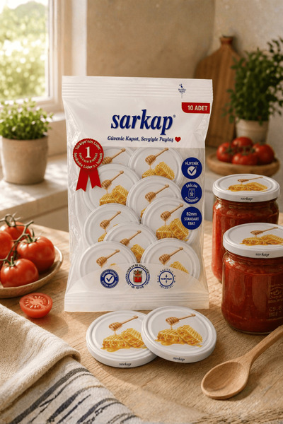 Sarkap Hijyenik Paketli 10 Adet Kavanoz Kapağı - Petek Bal Model - 82mm