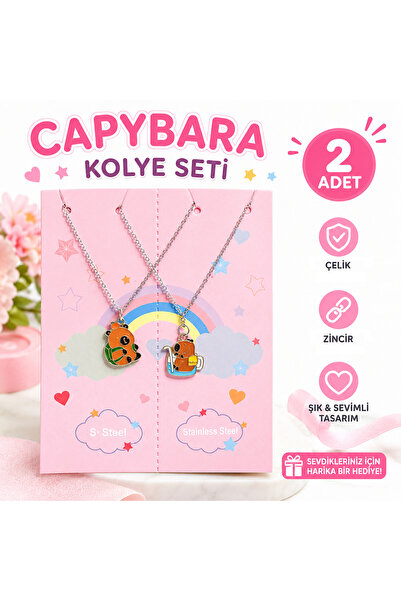 Luxmon Capybara Friendship Necklace Set with Backpack - 2 Pieces with Cup