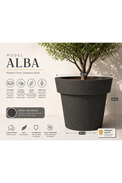 DEKA FORM Dekaform Alba Beton Görünümlü Dekoratif Saksı Büyük Boy Ultra Hafif...