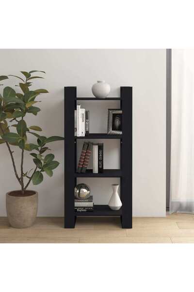 Concept Bibliotecă/Separator cameră,negru, 60x35x125 cm, lemn masiv pin
