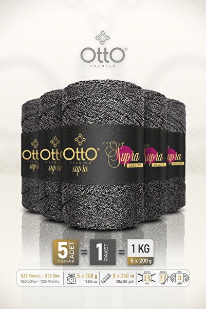 Otto خيط مكرامية فاخر - رمادي داكن - عبوة من 5 قطع - 3 مم/200 جرام/260 متر - ...