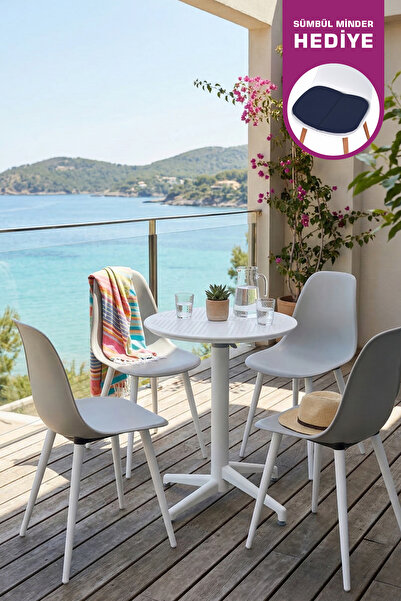 VİLİNZE Tilia Plastik Bahçe Balkon Bistro Seti Katlanır Masa 60*60 cm (1+4 Set)