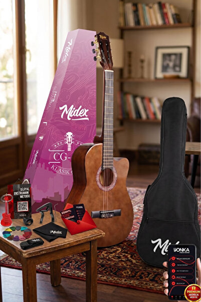 Midex Cg-390br-xbag Klasik Gitar 4/4 Sap Ayarlı Kesik Kasa (ÇANTA ASKI CAPO M...