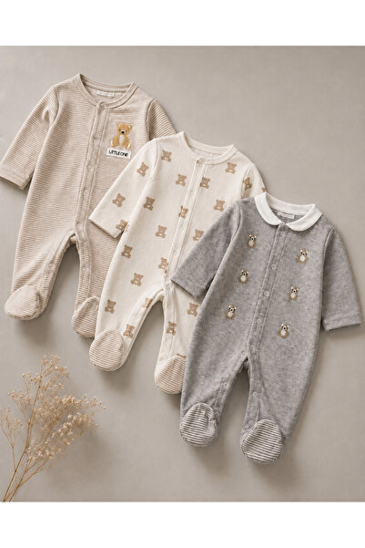 My Babies Label طقم من 3 قطع من القطن المخطط والمنقوش بتصميم دببة وخطوط