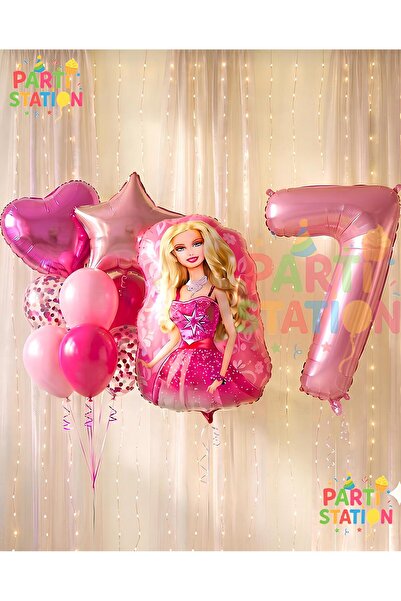 Parti Station Barbie 7 Yaş Balon Seti Barbie Konsept Parti Barbie Pembe Doğum...