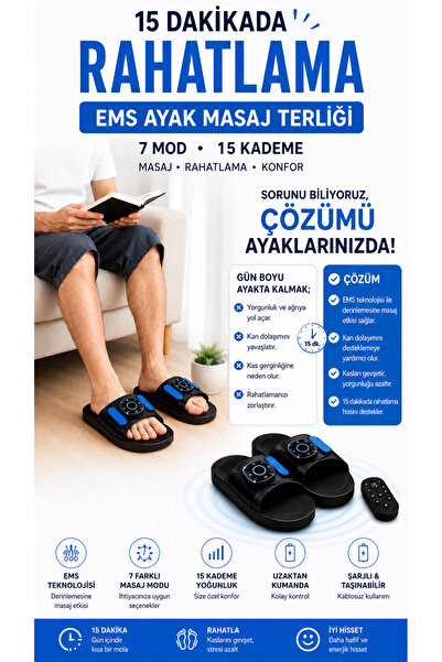 Genel Markalar ELDİ EMS Ayak Masaj Terliği Şarjlı Ayak Masaj Aleti 7 Mod 15 Kademe Uzaktan Kumandalı