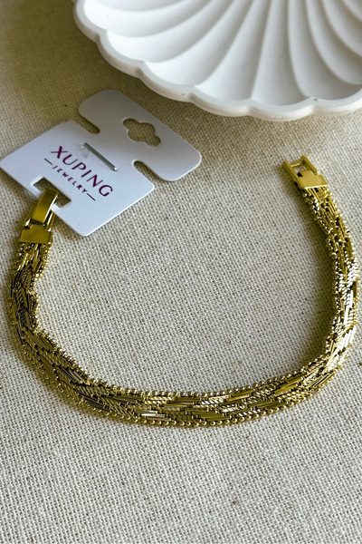 Modacaprea Xuping 14K Hasır Zincir Kadın Bileklik 19 cm Altın Renkli Xuping T...