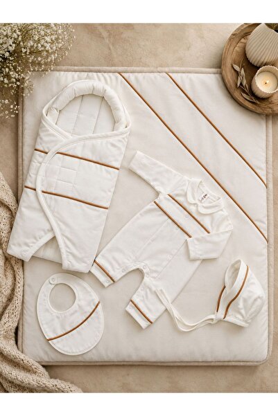 Baby day Classical Luxury 5 Pcs White Baby Shower Gift Set with Gold Line