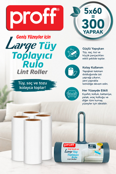 Proff Large Tüy Toplayıcı + 4 Rulo Yedek (5X60=300 Yaprak)
