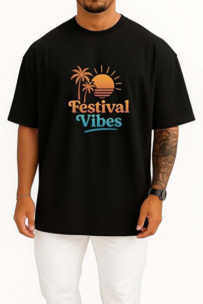 Bahriyeli Collection Oversize Coachella Festival Vibes Chest Design Unisex T-...