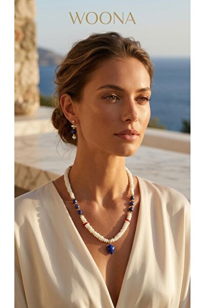 Mercan Taşı-Lapis Lazuli Taşı Premium AA Kalite Doğal Taş El Yapımı Kolye Küpe Set