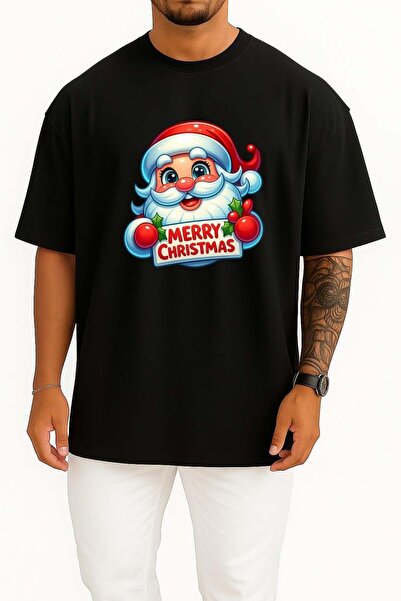 Bahriyeli Collection Oversize Merry Christmas New Year Chest Printed Unisex T...