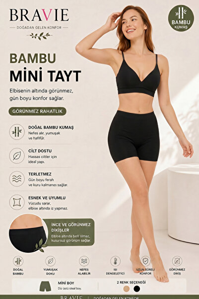 Bravie Kadın Bambu Mini Şort Tayt – Terletmez, Yumuşak, Dikişsiz, Elbise Altı...