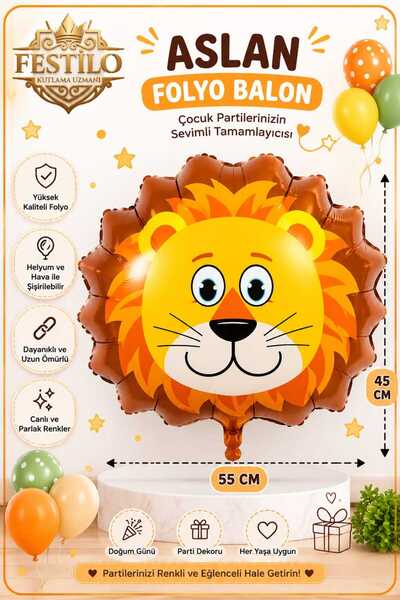 FESTİLO Folyo Balon Sevimli Hayvanlar Safari Aslan 45×55 Cm Doğum Günü Parti ...
