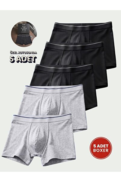 CENNETOĞLU Erkek Likralı Pamuklu Boxer Özel Hijyenik Ambalajlı 5'li Paket