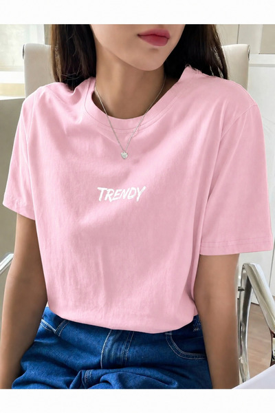 BYMEER Pembe Trendy Baskılı Oversize Tshirt