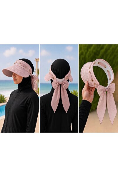 kuru Premium Uv Protection Women's Visor Hat – Summer Beach Model with Bow De...