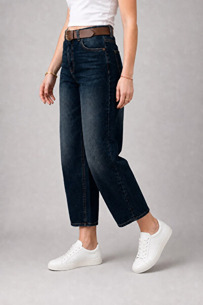 Trendrift Store Yüksek Bel Baggy Jean Kot Pantolon Yeşil Tint - Rahat Kesim D...