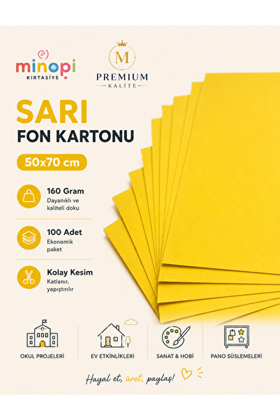 Minopi Yellow Background Cardboard 50X70 cm 100 Pack 160 Gr Colored Backgroun...