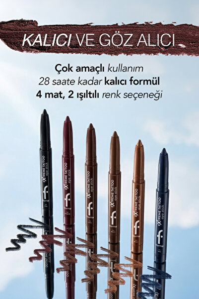 Flormar Extreme Tattoo Mat Asansörlü Kalemtıraşlı Jel Göz Kalemi & Far Stick - 001 Onyx