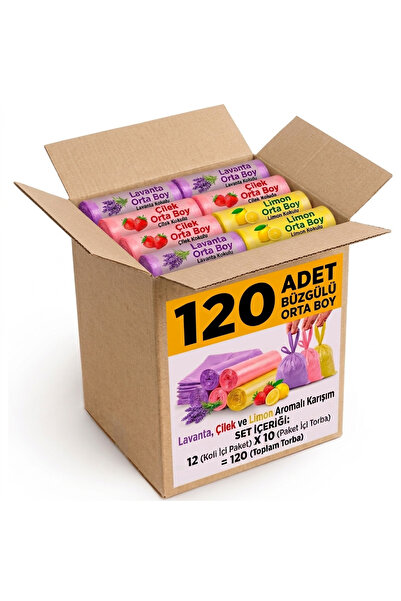 livaambalaj Polmix Büzgülü Çöp Torbası Orta Boy – 12 Paket (Toplam 120 Adet) ...