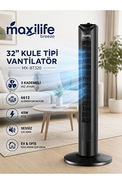 Maxilife Ayarlanabilir Hızlı 80° Salınım Fonksiyonlu Kule Tipi Vantilatör