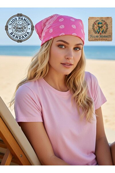 Fular Marketi 5 Al 4 Öde Kampanya %100 Pamuk Unisex Barbie Pembe Etnik Desenl...