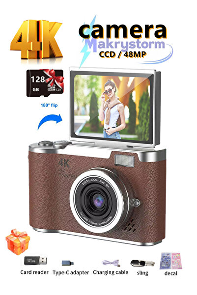 Makrystorm كاميرا رقمية بدقة 4K CCD مع بطاقة ذاكرة SD سعة 128 جيجابايت، تصوير...