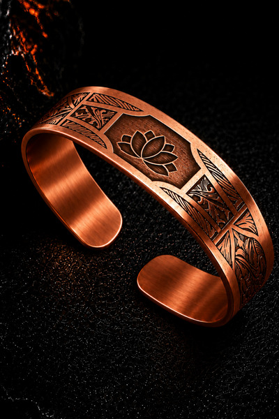 OSMANLI GÜMÜŞ Men's Copper Bracelet Handmade with Lotus Flower of Life Motif ...