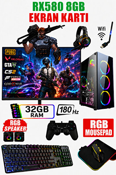 Dmc N271 (PUBG,GTA5) İ7 4770,32GB RAM,512GB SSD,8GB RX580,24" 180hz Oyuncu Ma...