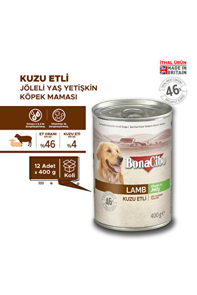 BonaCibo Jöleli Kuzu Etli Yaş Yetişkin Köpek Maması 400 Gr X 12 Adet