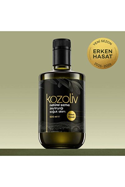 kozoliv 2025-26 Yeni Sezon Erken Hasat Soğuk Sıkım Zeytinyağı 500 ML Cam Şişe