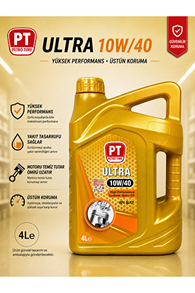 Petro Tıme PT Ultra 10W-40 Sentetik Motor Yağı 4 Litre Benzinli ve LPG’li Ara...
