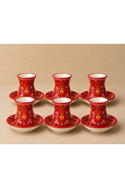 TERRATURKA El Yapımı Seramik Çay Bardağı Takımı 6 Kişilik 12 Parça Renkli