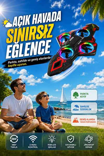 Zineets RC Uçak Drone Oyuncak 2.4GHz Uzaktan Kumandalı 360° Takla Atan LED Iş...