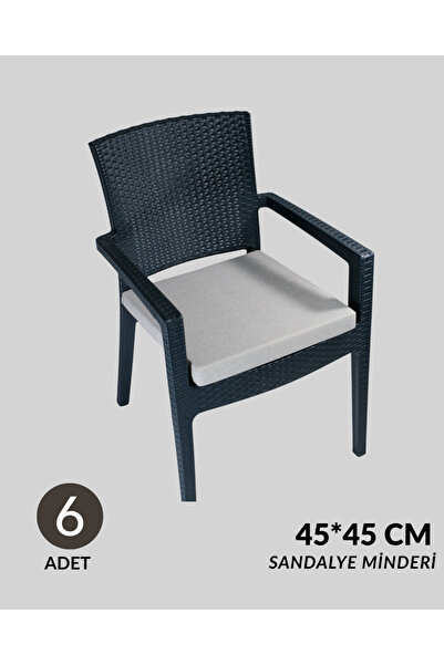SOWSO Gri Sünger Sandalye Minderi 6 Adet Keten Kumaş 45*45 Cm KREM