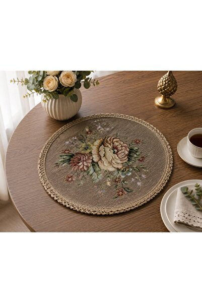 Yeshome Collection غطاء طاولة قهوة دائري مزخرف بتصميم باقة الزهور العتيقة من ...