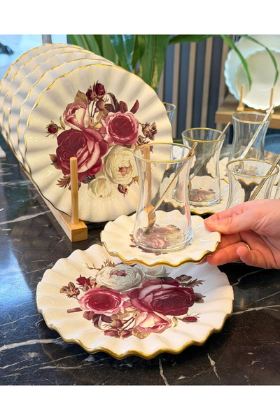 Onedekor 18 Parça Modern Fold Rose Pasta Çay Saati Seti