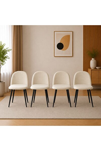 Artool Set 4 scaune bucatarie/living, Artool, Bello, catifea bej, picioare me...