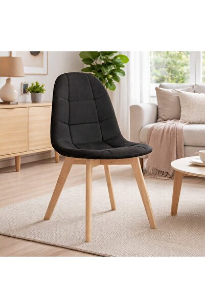 Leobert Scaun bucatarie/living, Artool, Bora, catifea neagra, picioare lemn n...