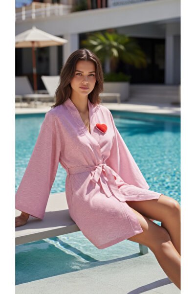 Magic BAlance Kalp Broş Detaylı Çizgili Kadın Kimono | 888Balance